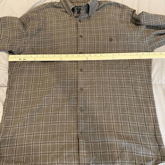 Scott Barber Brushed Cotton Button Shirt Gray Black Windowpane Plaid Size Large - Picture 6 of 9